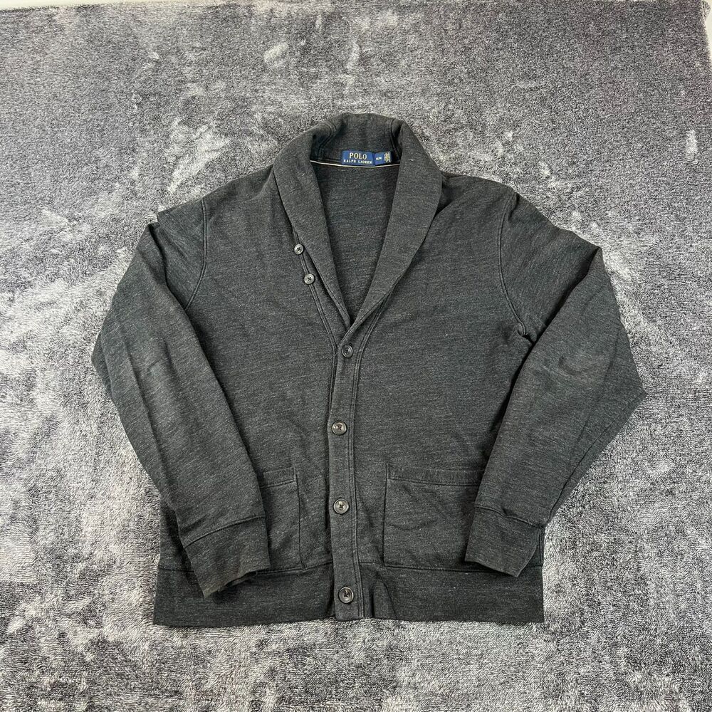Polo Ralph Lauren Shawl Collar Button Front Cardigan Heather Gray Men's M Cotton